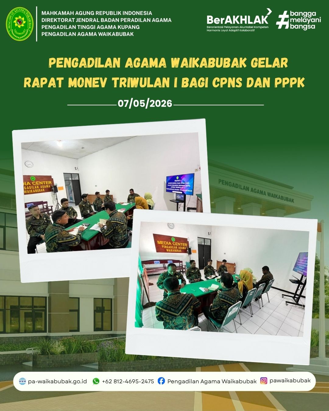   Pengadilan Agama Waikabubak Gelar Rapat Monev Triwulan I 2026 Bagi CPNS dan PPPK