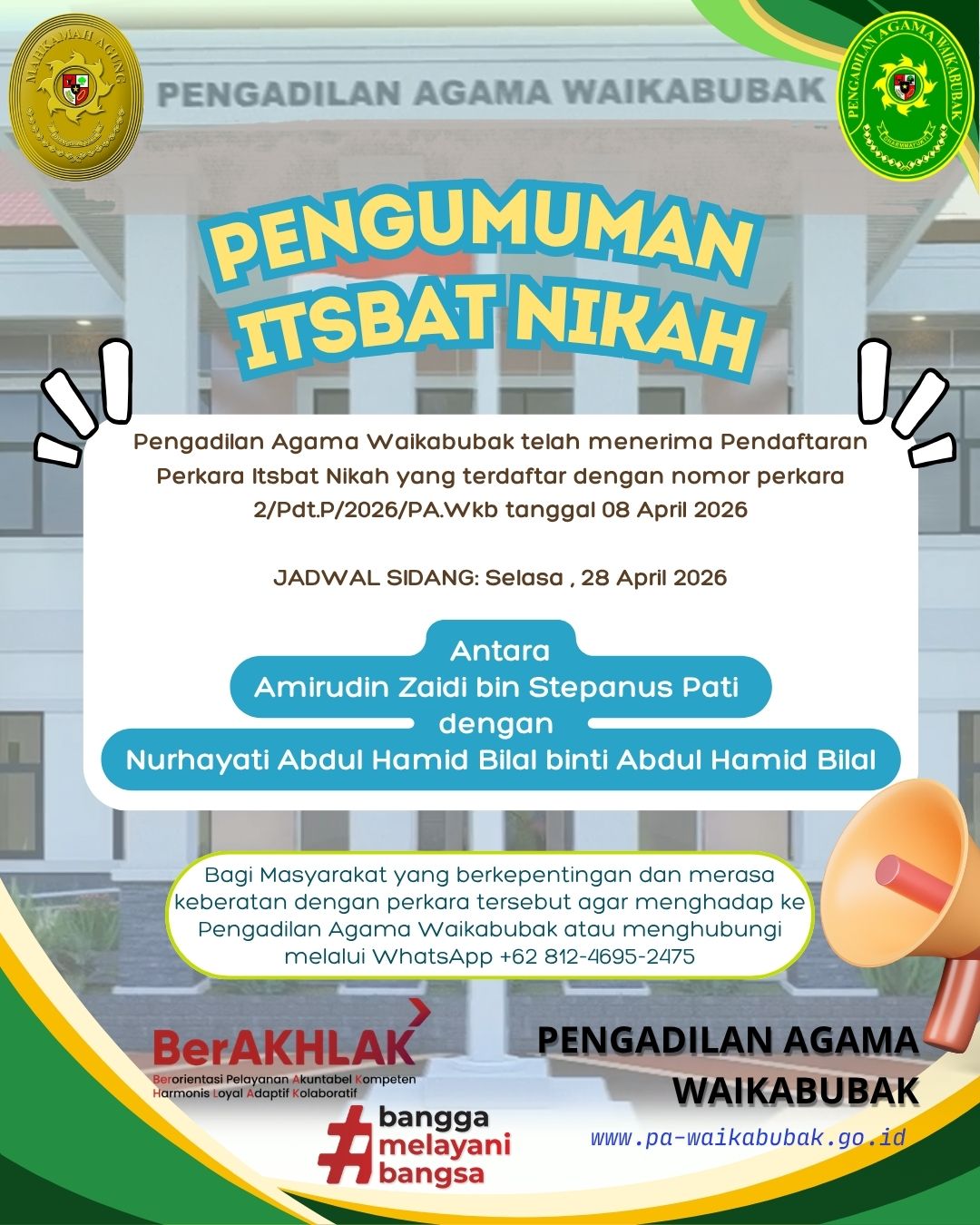 PENGUMUMAN PERKARA ITSBAT NIKAH