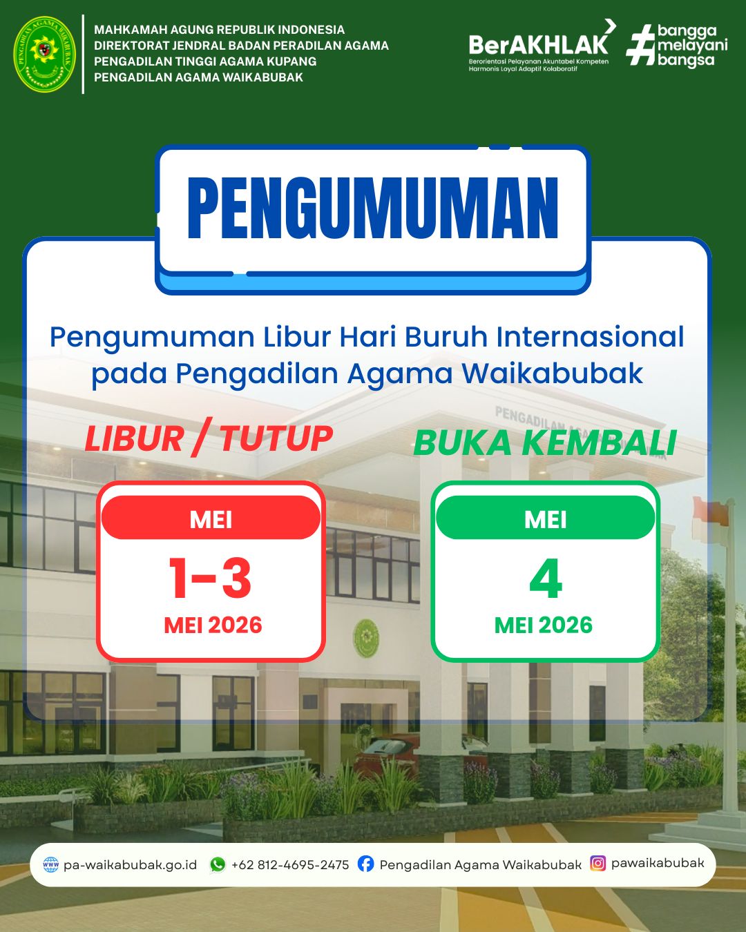 PENGUMUMAN HARI LIBUR NASIONAL (HARI BURUH 2026)