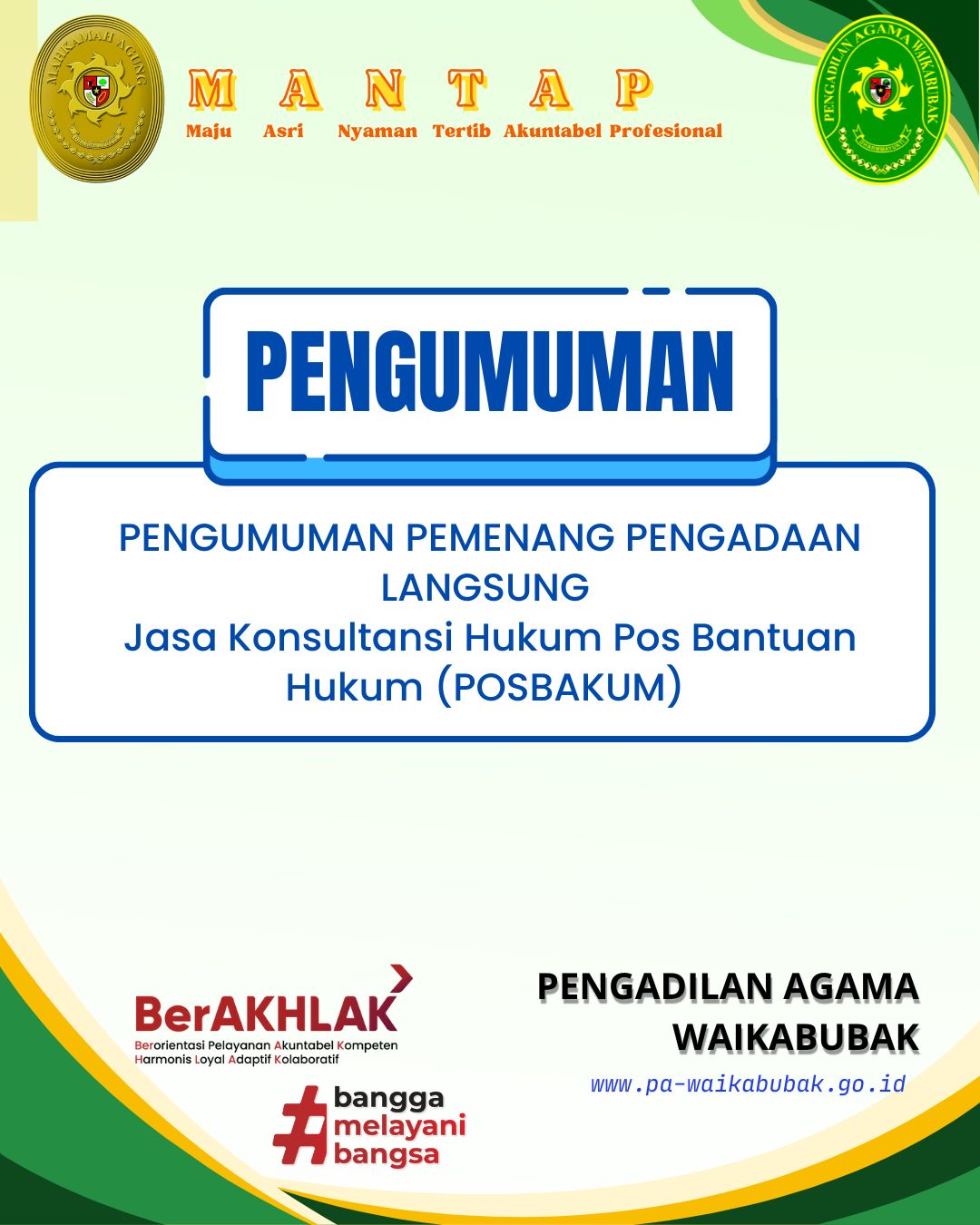 Pengumuman Pemenang Pengadaan Langsung Jasa Konsultansi Hukum Pos Bantuan Hukum (POSBAKUM) Tahun Anggaran 2026
