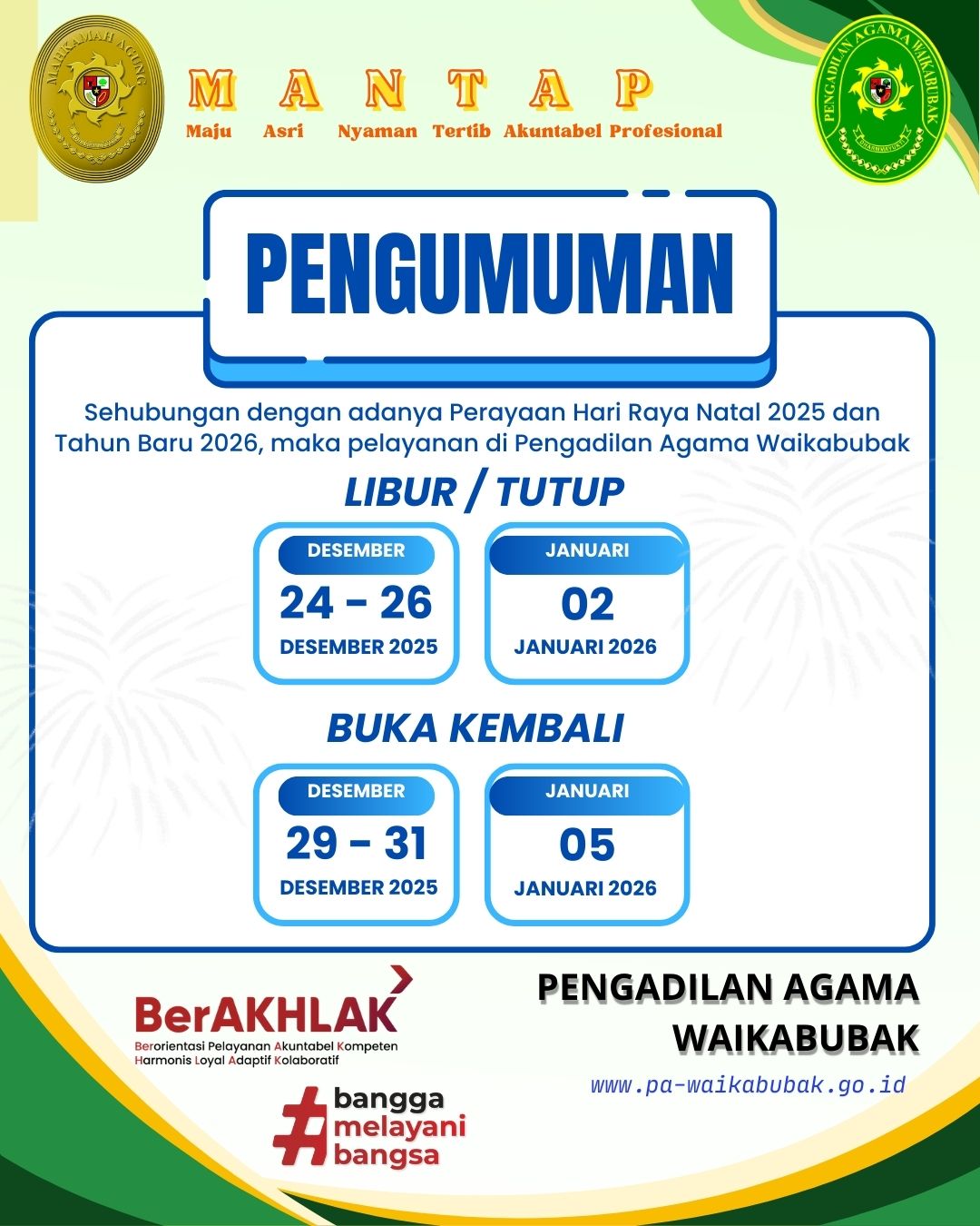 Pengumuman hari Libur Nasional dan Cuti Bersama Tahun 2025 dan Tahun 2026