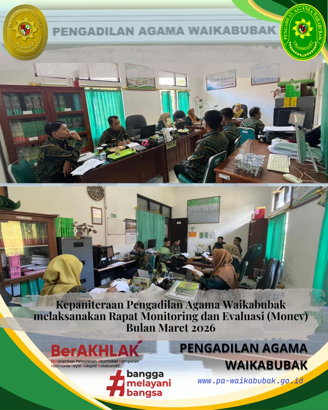 Kepaniteraan Pengadilan Agama Waikabubak melaksanakan Rapat Monitoring dan Evaluasi (Monev) Bulan Maret 2026