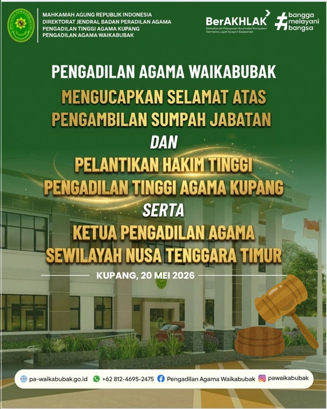Selamat & Sukses atas Pelantikan Hakim Tinggi dan Ketua PA se-Wilayah NTT!
