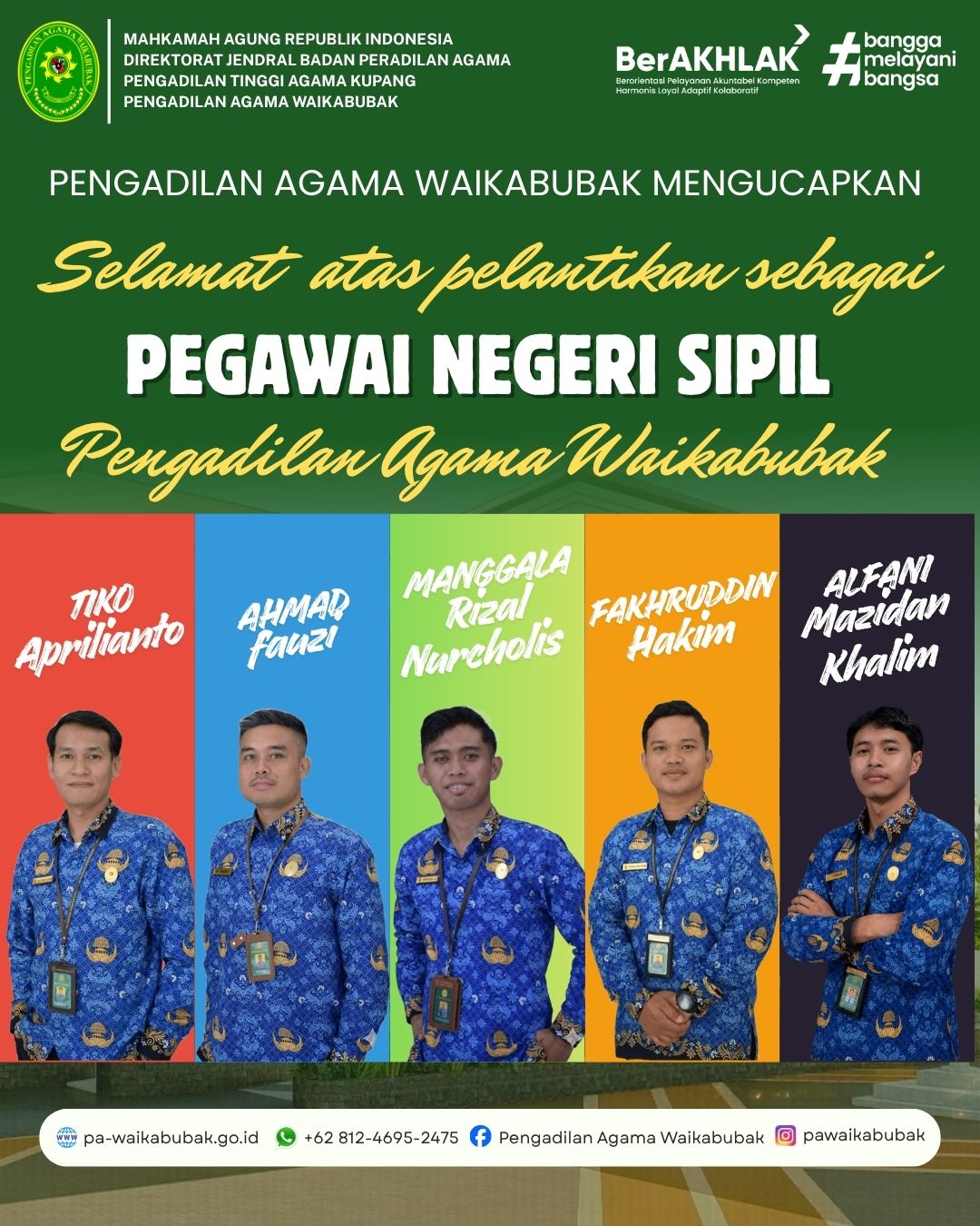 Komitmen Baru Pelayanan Prima: Pengadilan Agama Waikabubak Resmi Melantik Lima Pegawai Negeri Sipil