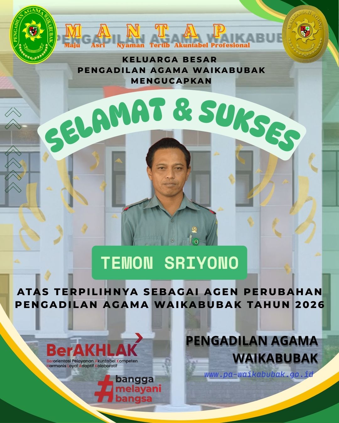 Terpilih sebagai Agen Perubahan Pengadilan Agama Waikabubak Tahun 2026	